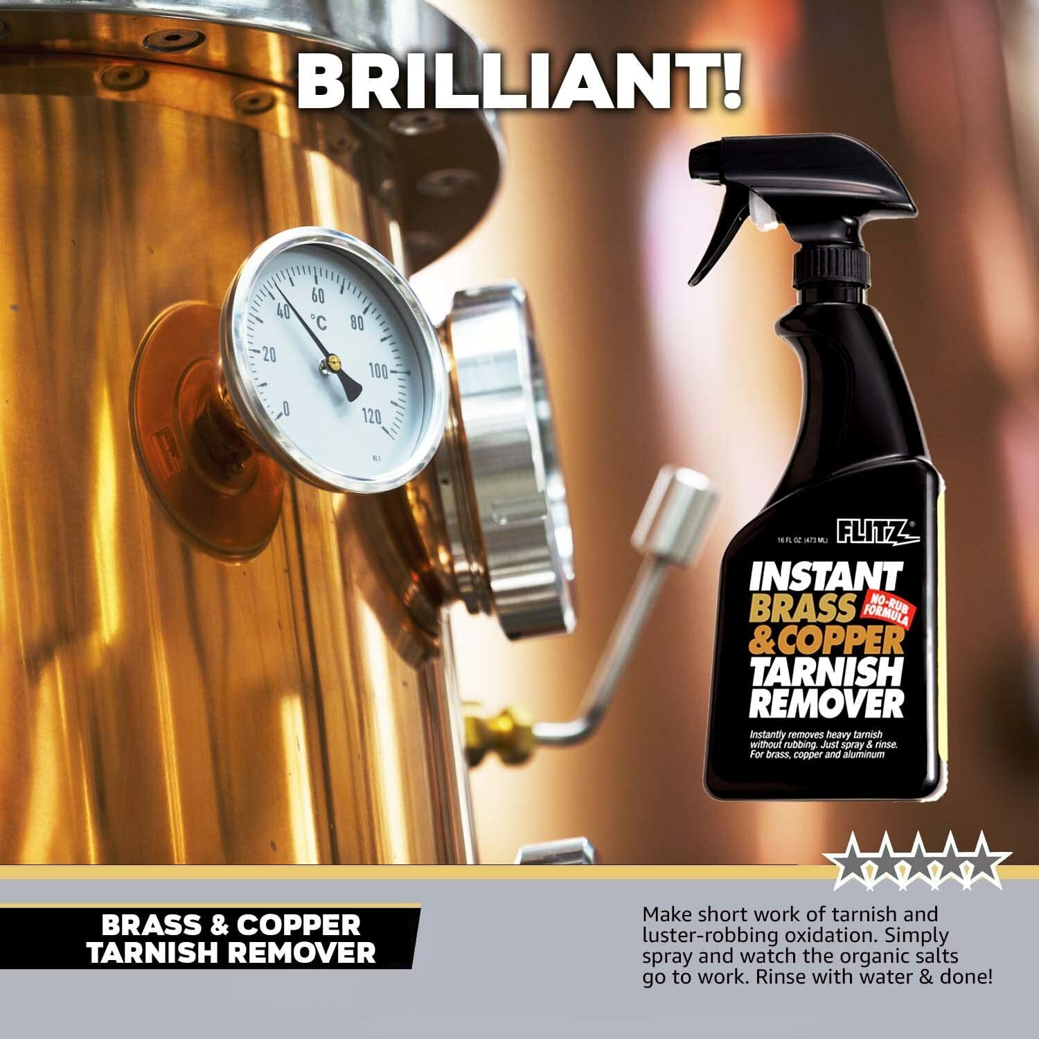 FLITZ Brass & Copper Tarnish Remover 16oz/473ml Trigger Spray Bottle (SEE VIDEO)