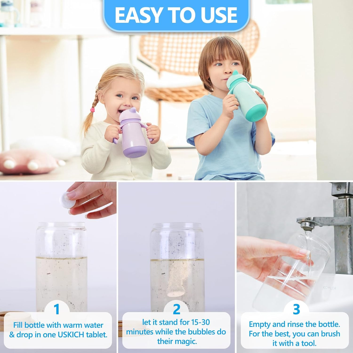 Water Bottle Cleaning Tablets-48 Pack, Bottle Bright Clean Stainless Steel, Ther