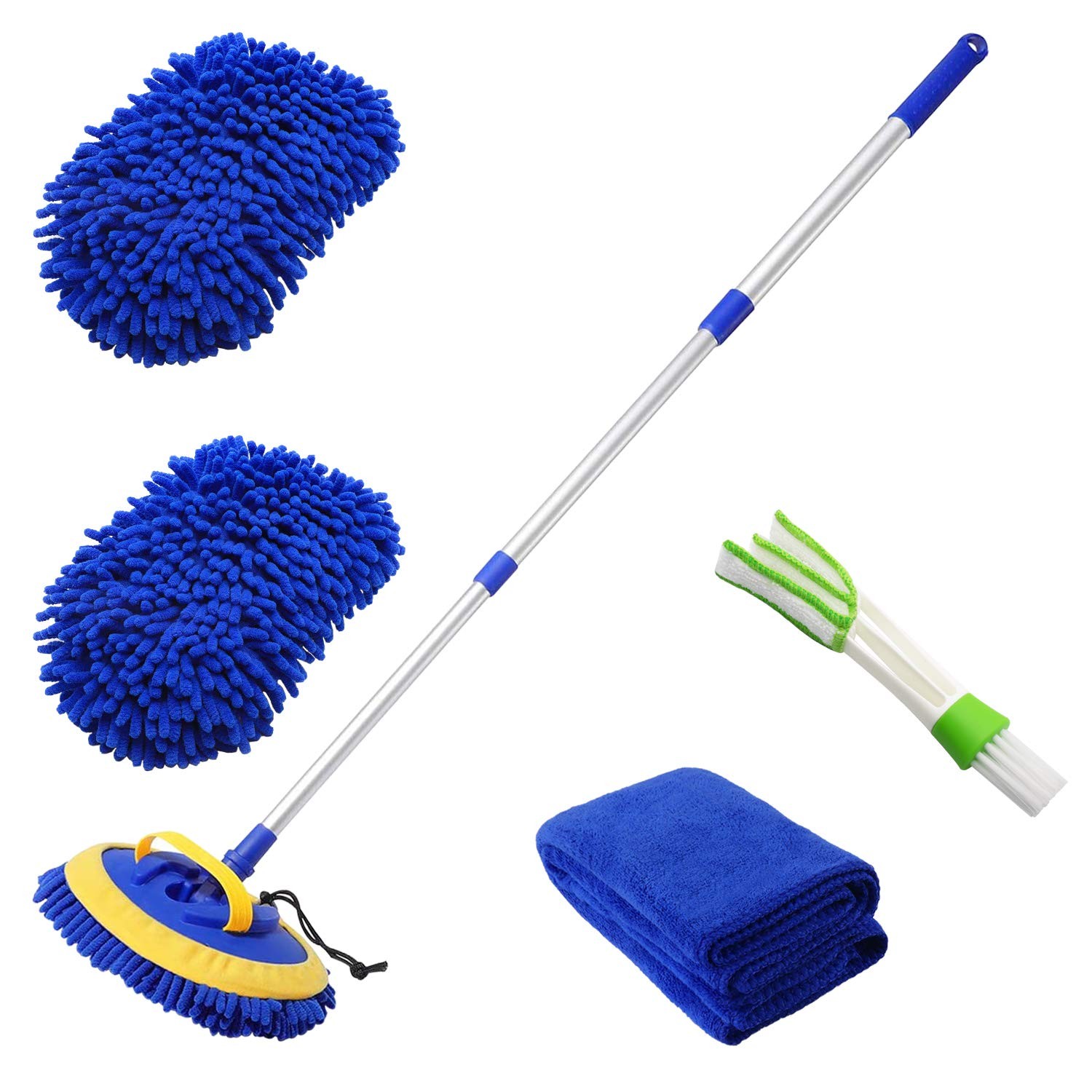 2 in 1 Microfiber Car Wash Mop Mitt with 45″ Aluminum Alloy Long Handle,Cheni…