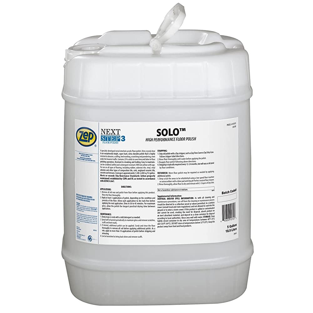 Zep Solo High Performance Floor Polish – 5 Gallon (1 Unit) 107035 – Durable and