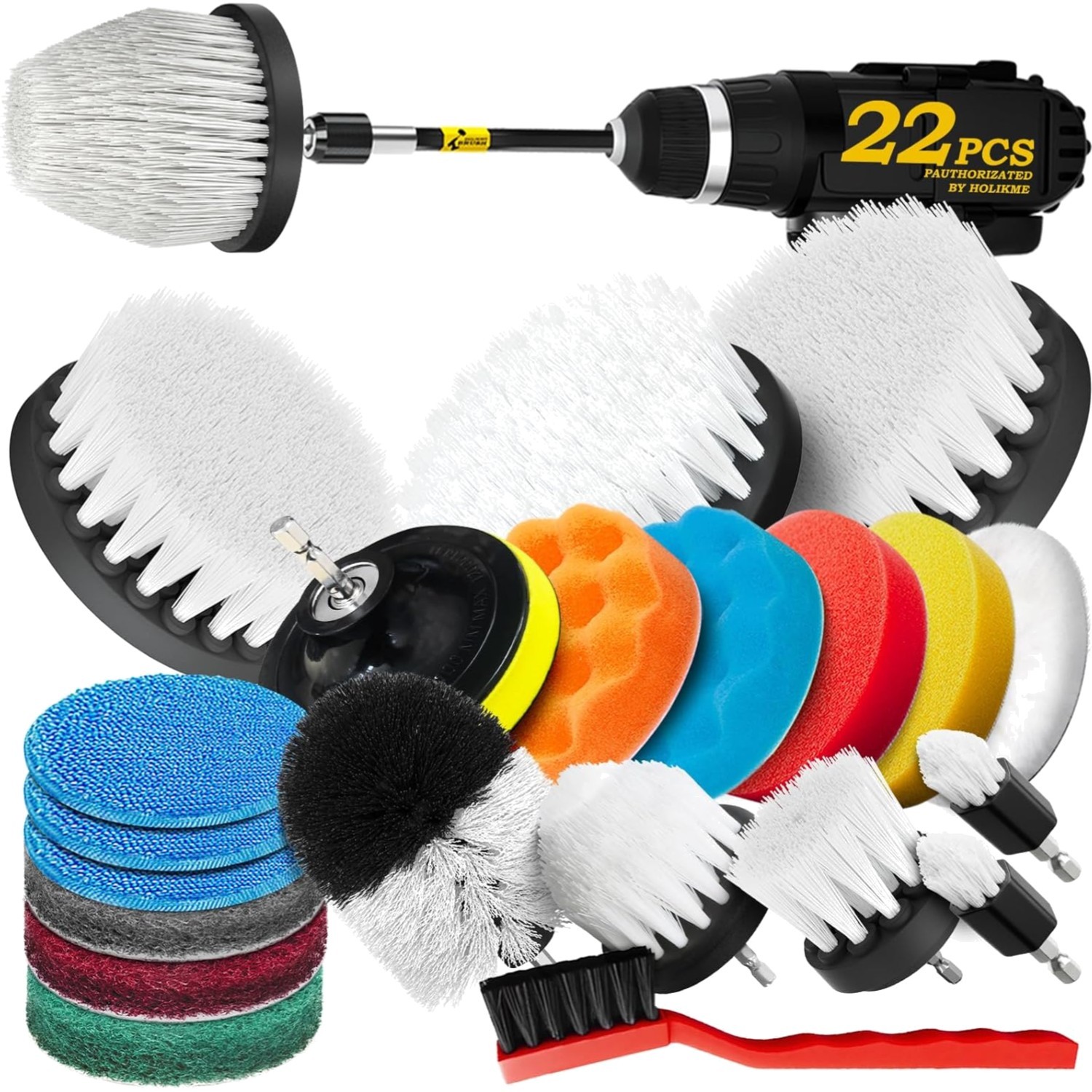 Drill Brush and Polishing Pad Set for Car Detailing, Bathroom & Kitchen Use