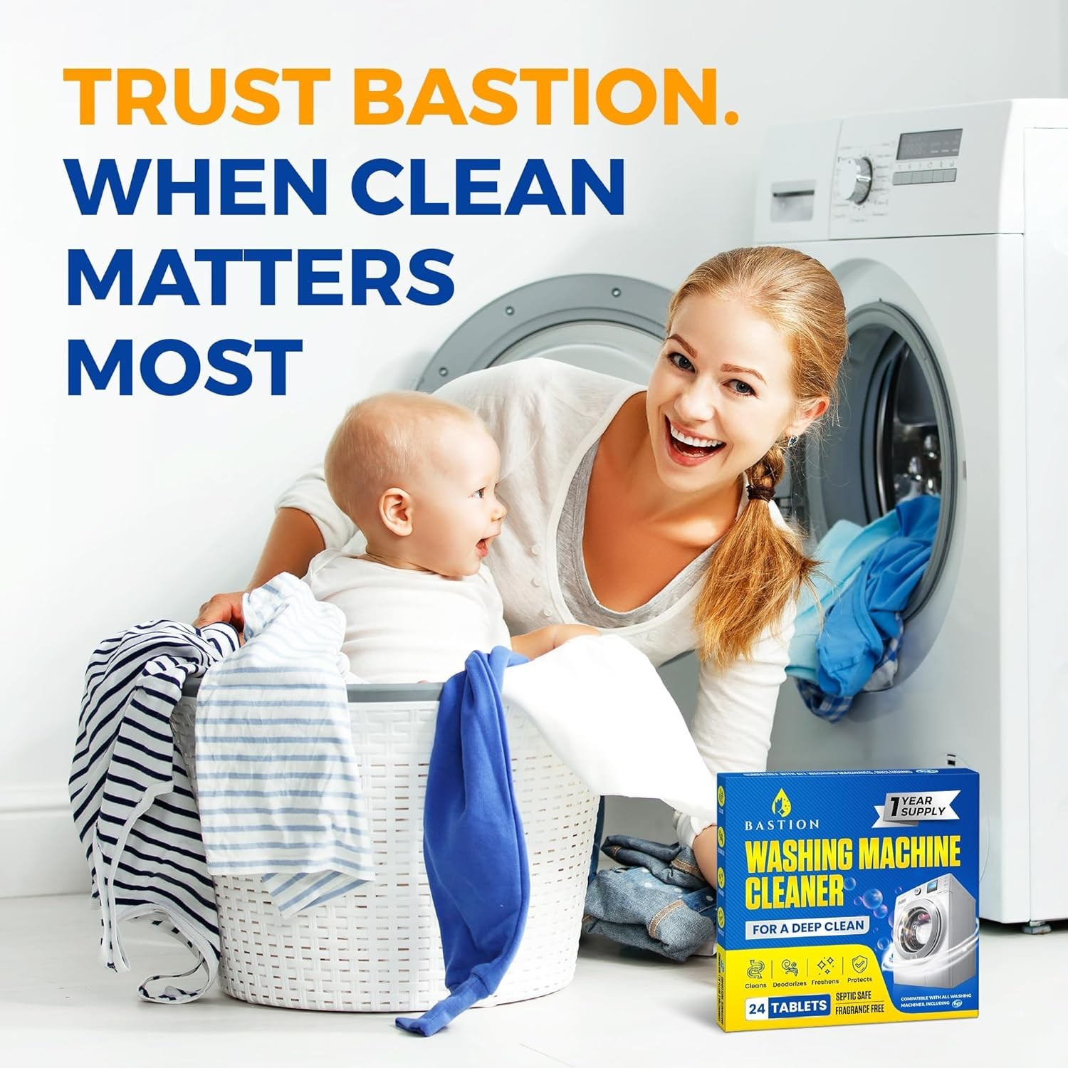 Washing Machine Cleaner Tablets 24 Pack Descaler Deep Cleaning HE Load