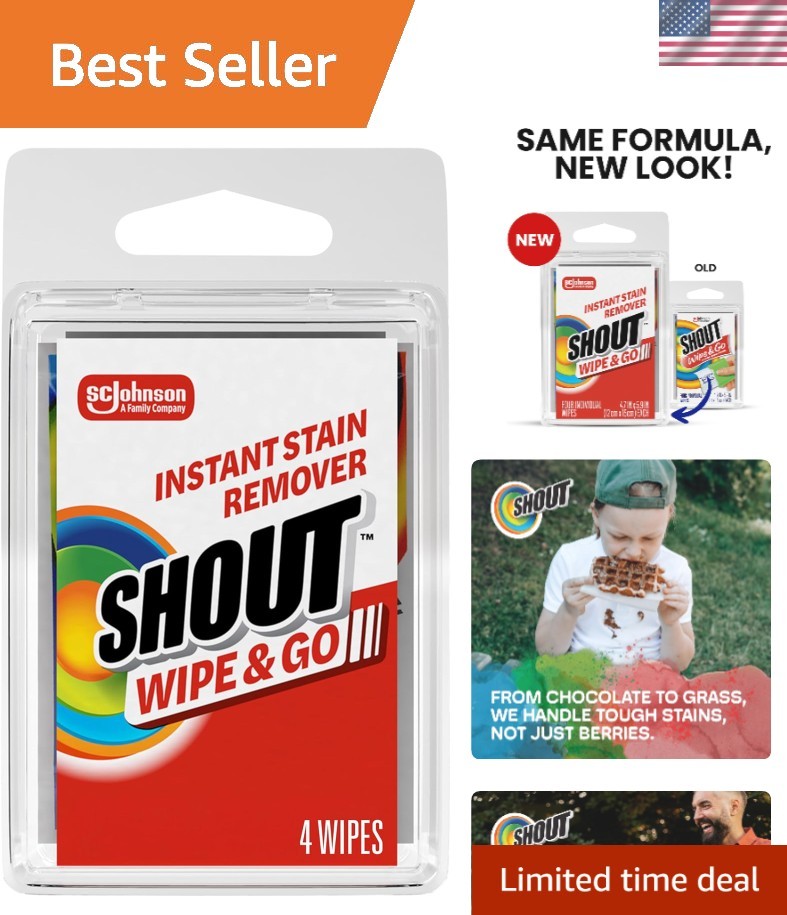 Portable Unscented Stain Remover Wipes – No Wash, Color-Safe Formula – 4 Count