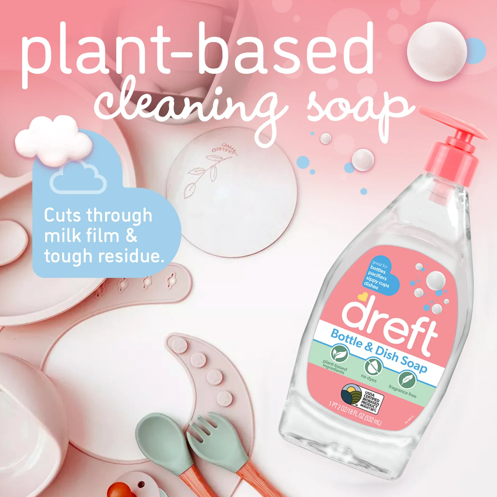 Plant-Based Liquid Dish Soap and Dishwashing Detergent for Baby Bottle,
