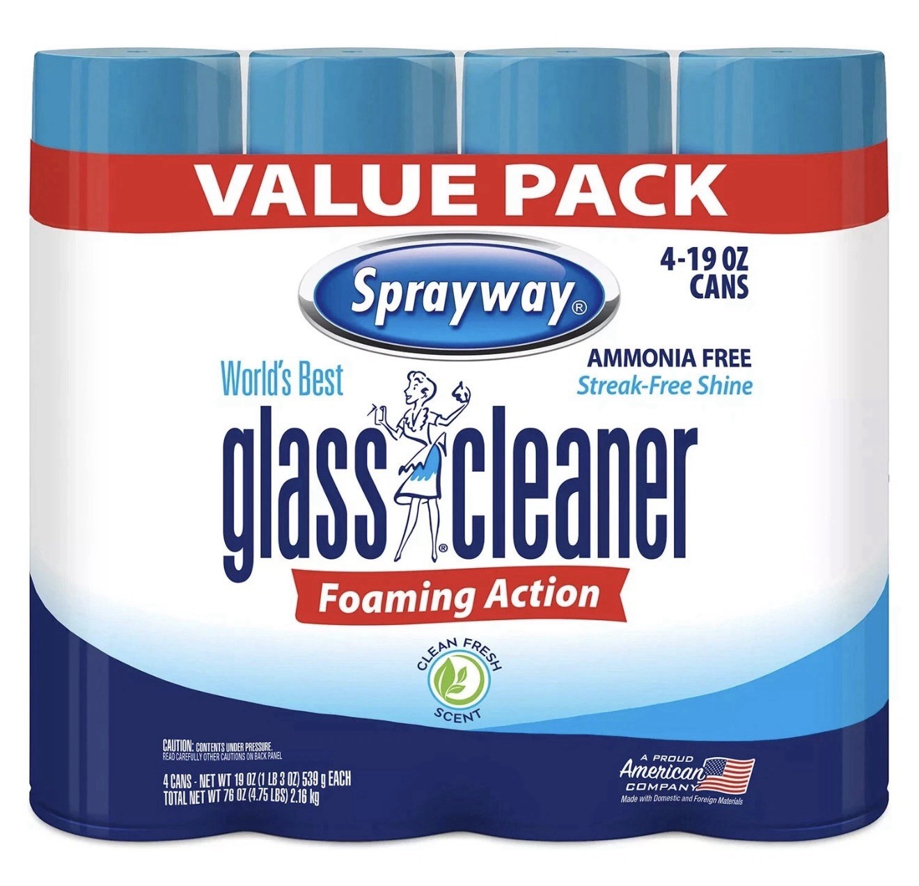 Sprayway, Glass Cleaner, 19 Oz Cans, Pack of 4-Free Shipping