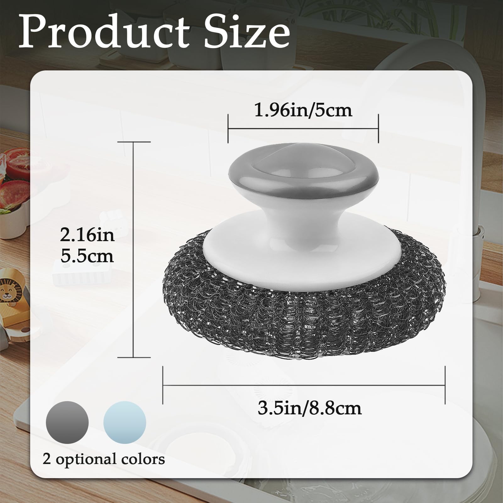 2 Pack Stainless Steel Wool Scrubber with Handle Heavy Duty Scouring Pads Gray