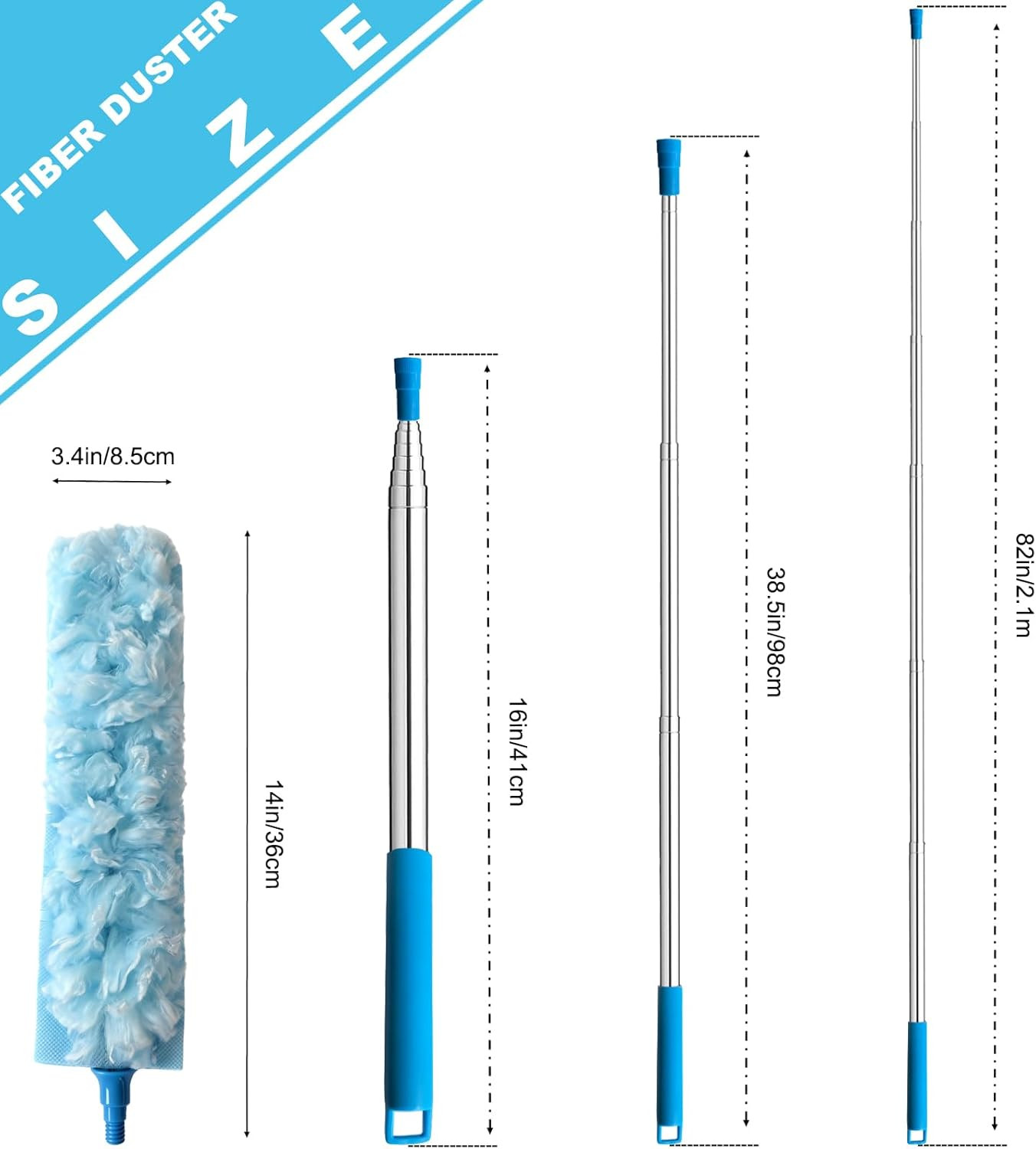 100 Inch Extended Handle Duster Heavy Duty Dusting 360° Duster Refills Kit, Micr