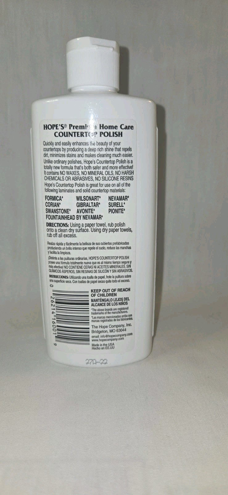 Hope’s Premium Home Care Countertop Polish, 8 Oz.