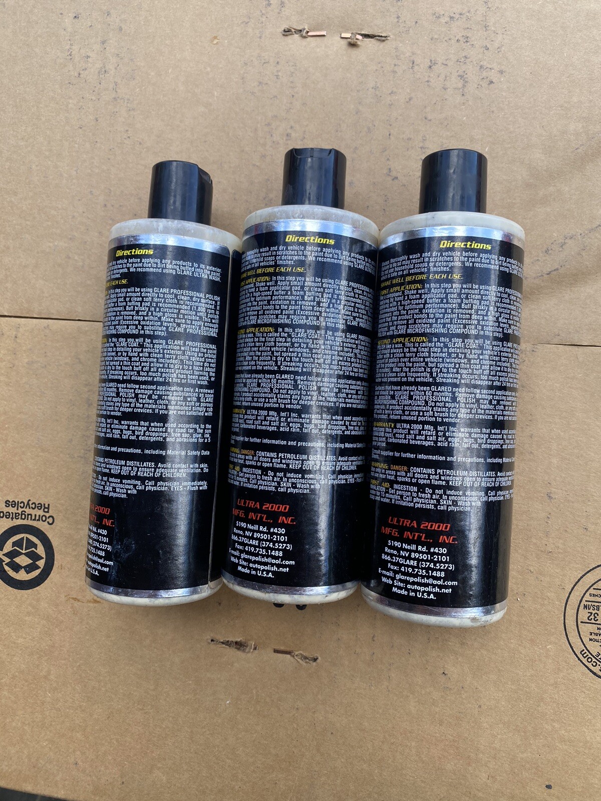 GLARE Ultra 2000 PROFESSIONAL Auto POLISH Wax NOT PESTICIDES 12OZ 3 Bottles Lot