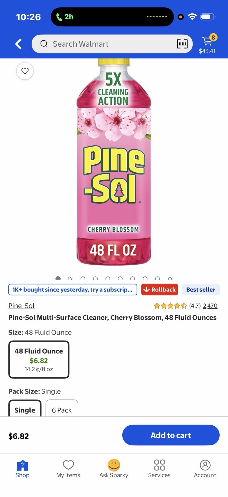 Pine-Sol 5X Cleaning Action Multi-Surface Cleaner, Cherry Blossom, 48 fl oz