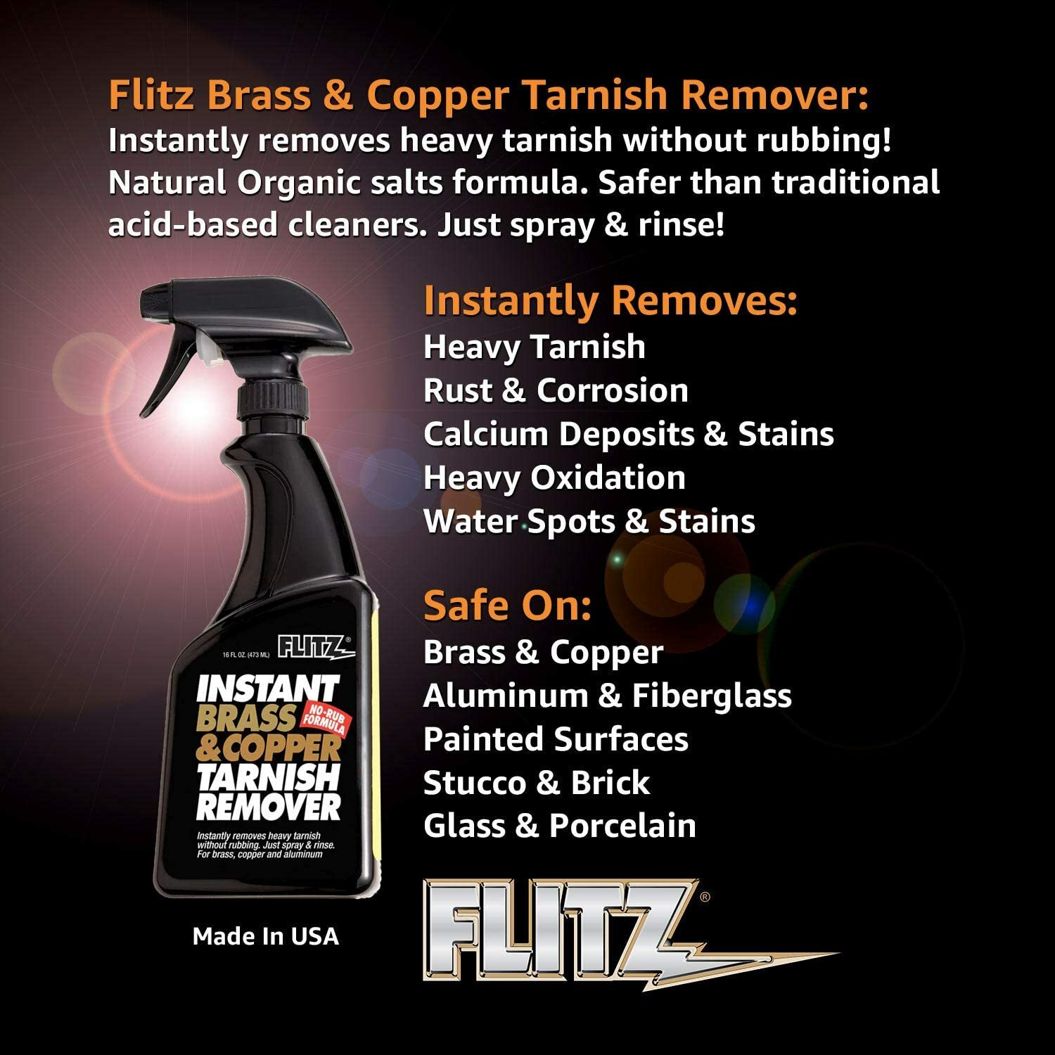 FLITZ Brass & Copper Tarnish Remover 16oz/473ml Trigger Spray Bottle (SEE VIDEO)