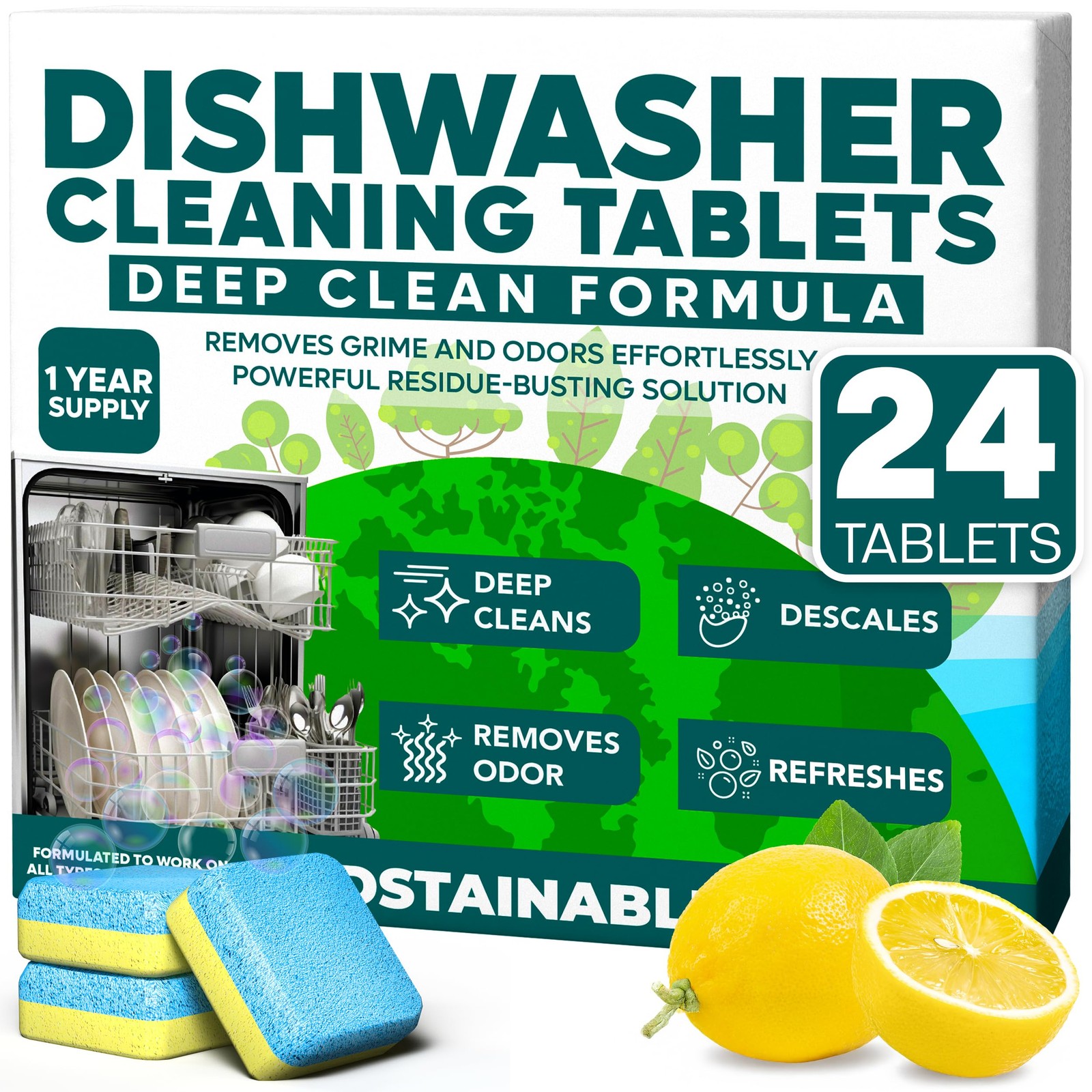 Dishwasher Cleaner and Deodorizer Tablets, 24 Pack – Dishwasher Cleaning Tabl…