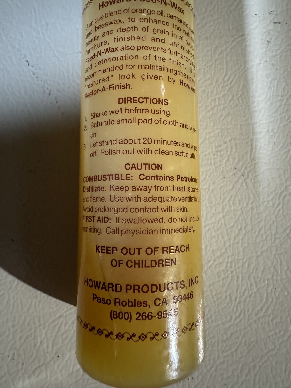 Vintage Howard Products Feed-N-Wax Wood Polish and Conditioner, Beeswax 8oz