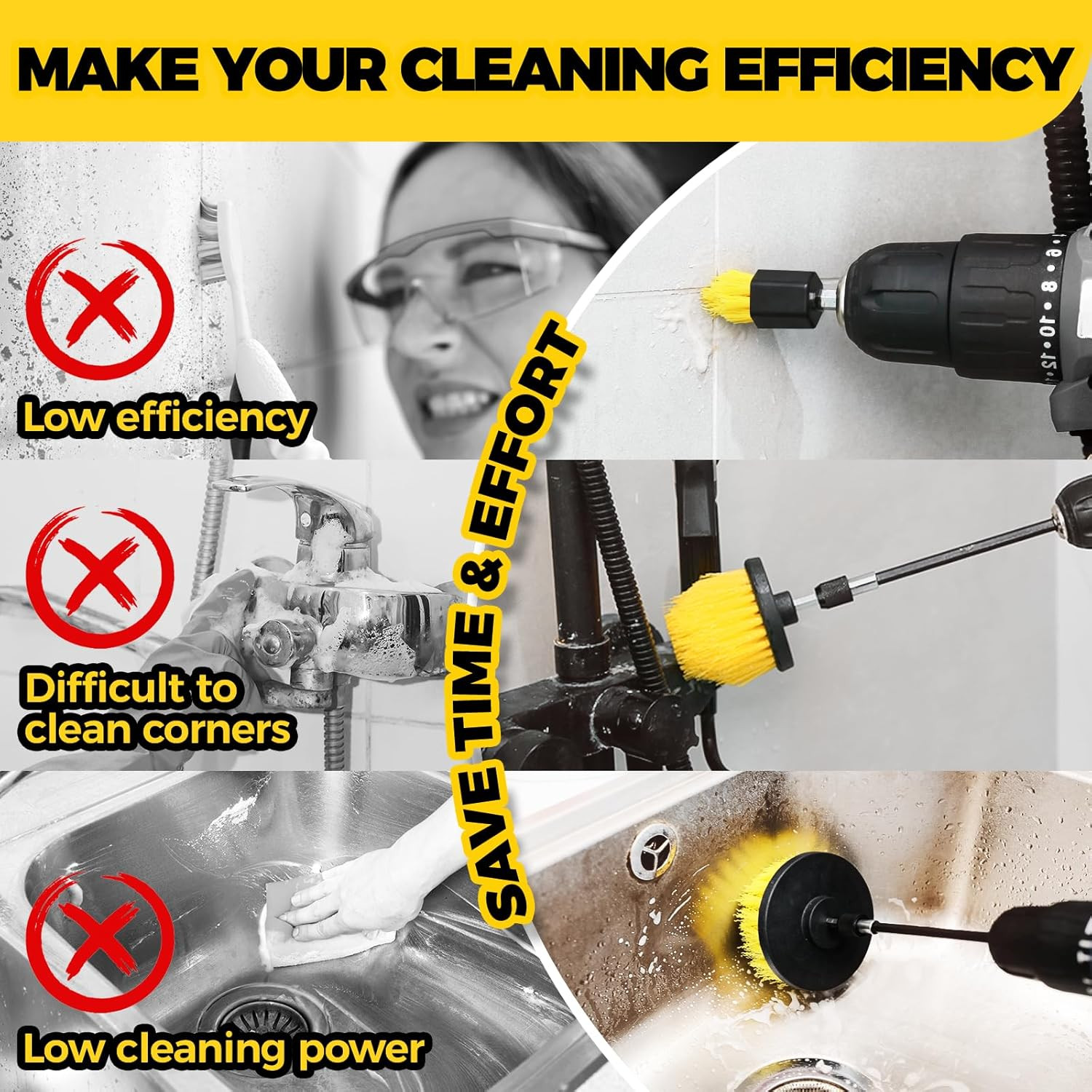 6Pack Drill Brush Power Scrubber Cleaning Brush Extended Long Attachment Set All