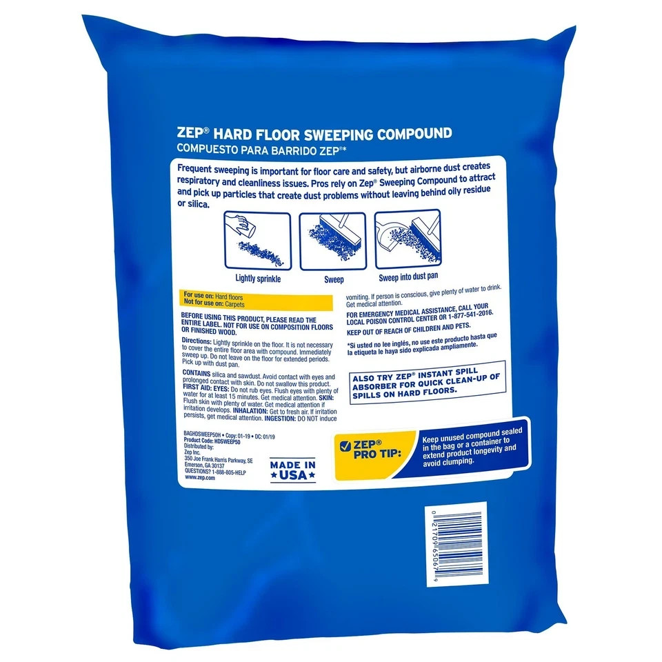 ZEP 50lbs Hard Floor Sweeping Compound Max Dirt & Dust Absorbency No Oil Residue