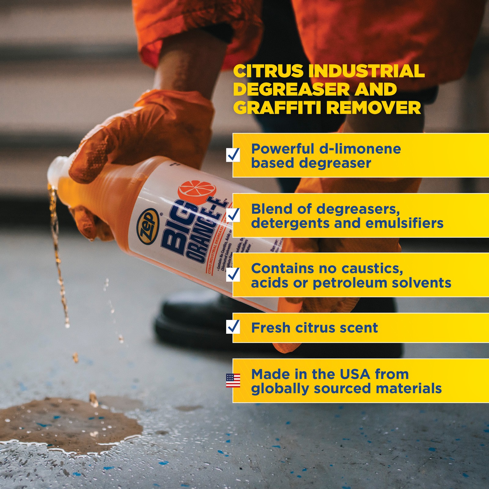 Zep Big Orange-E Citrus Industrial Degreaser Liquid – 1 Quart (Case of 12) 48501