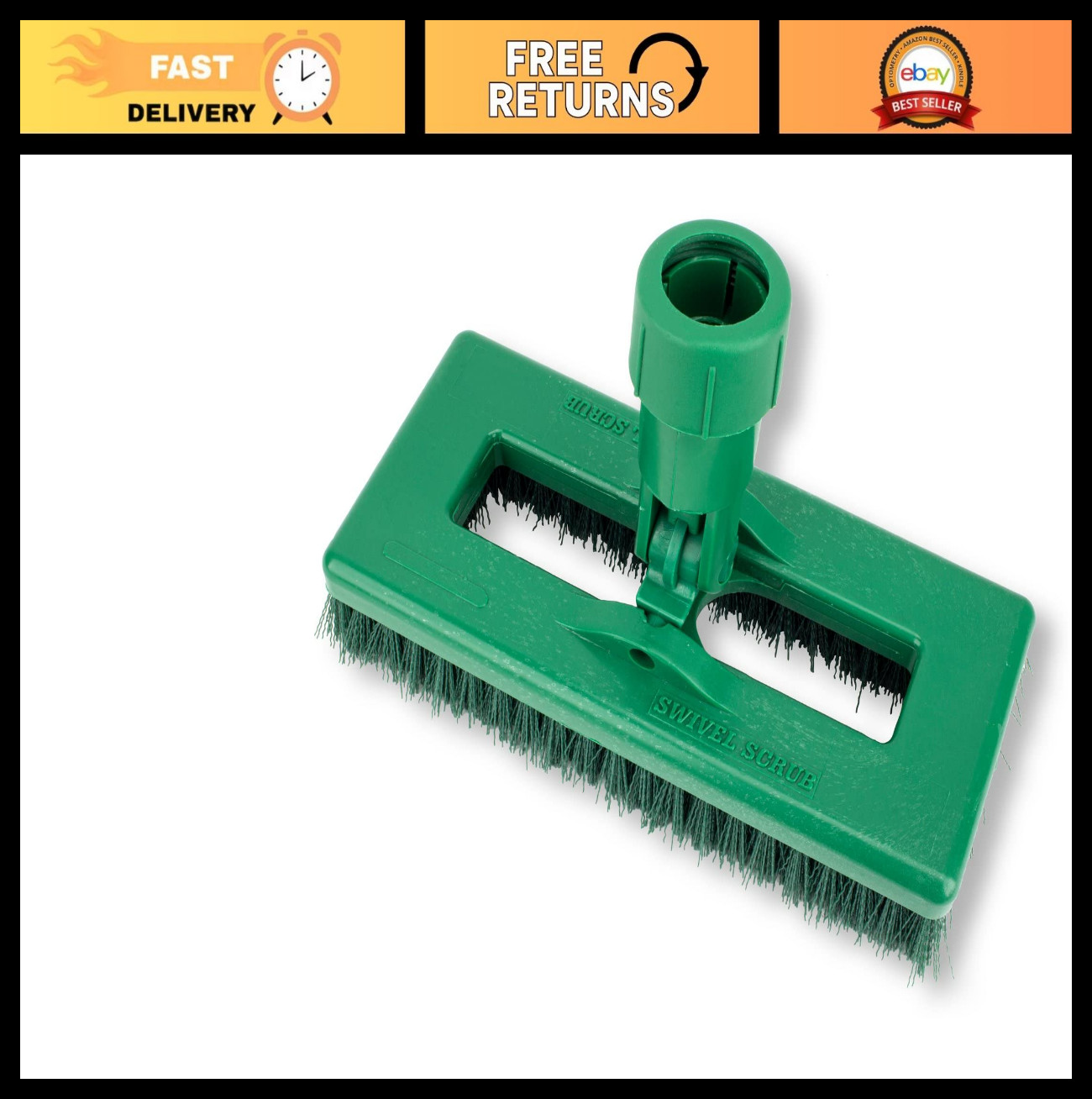 Polyester Rectangle Scrub Brush with Swivel Head – 8″ Floor Cleaning Tool, Green