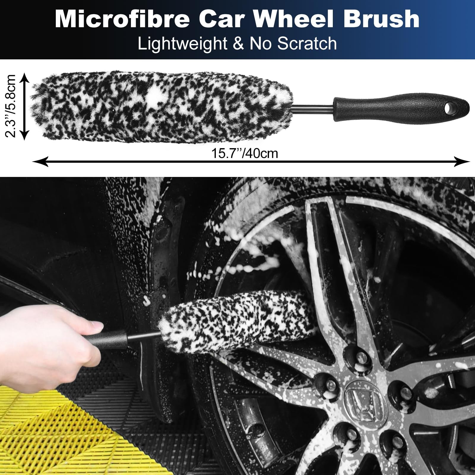 Car Wheel & Tire Brush , Wheel Cleaner Brush, Soft & Stiff Bristle Cleaning B…