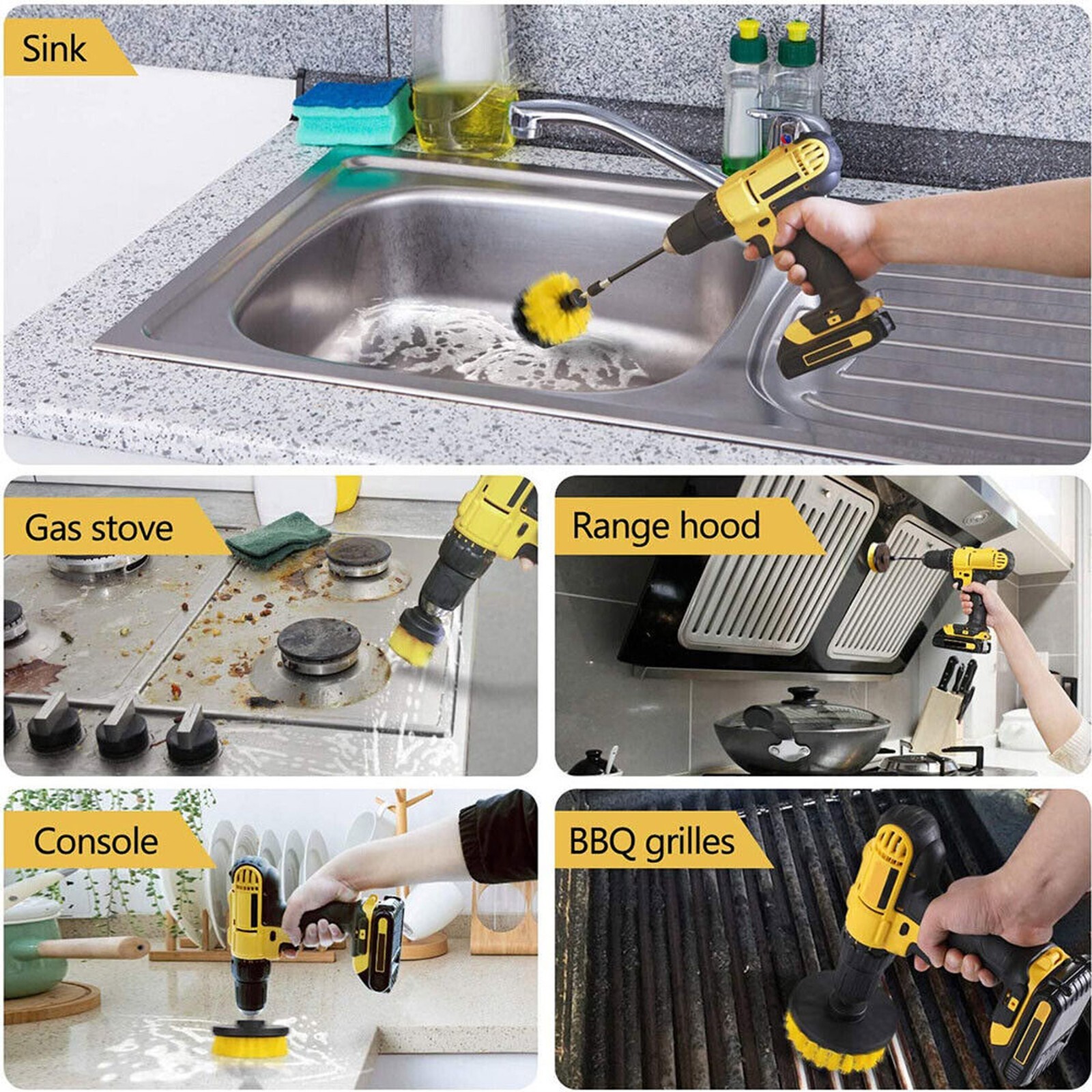 Drill Brushes Set 3pcs Tile Grout Power Scrubber Cleaner Spin Tub Shower Wall
