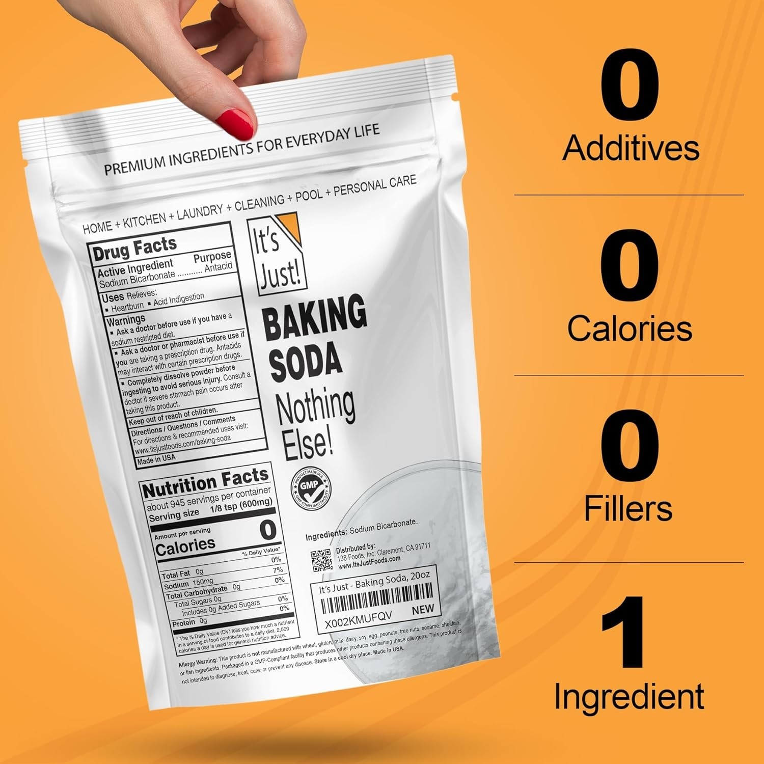 Non-GMO Baking Soda, 20 Oz – Pure Sodium Bicarbonate for Cooking & Cleaning