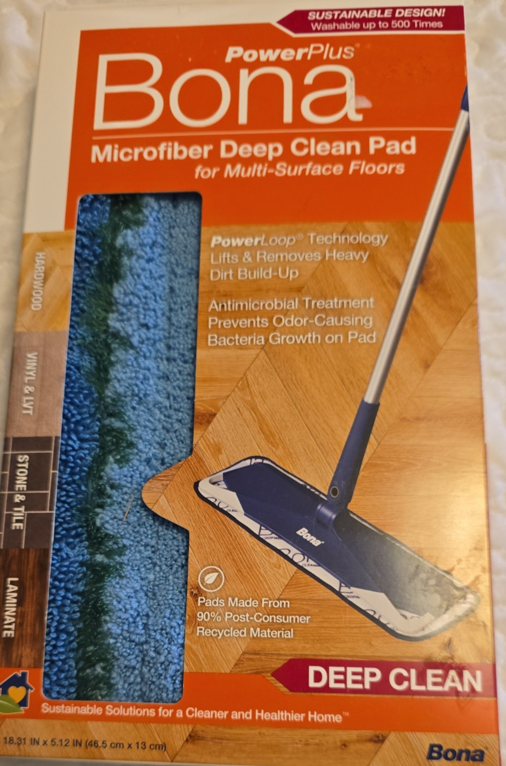 Bona AX0003495 Wet Microfiber Mop Pad 16.5 L in.