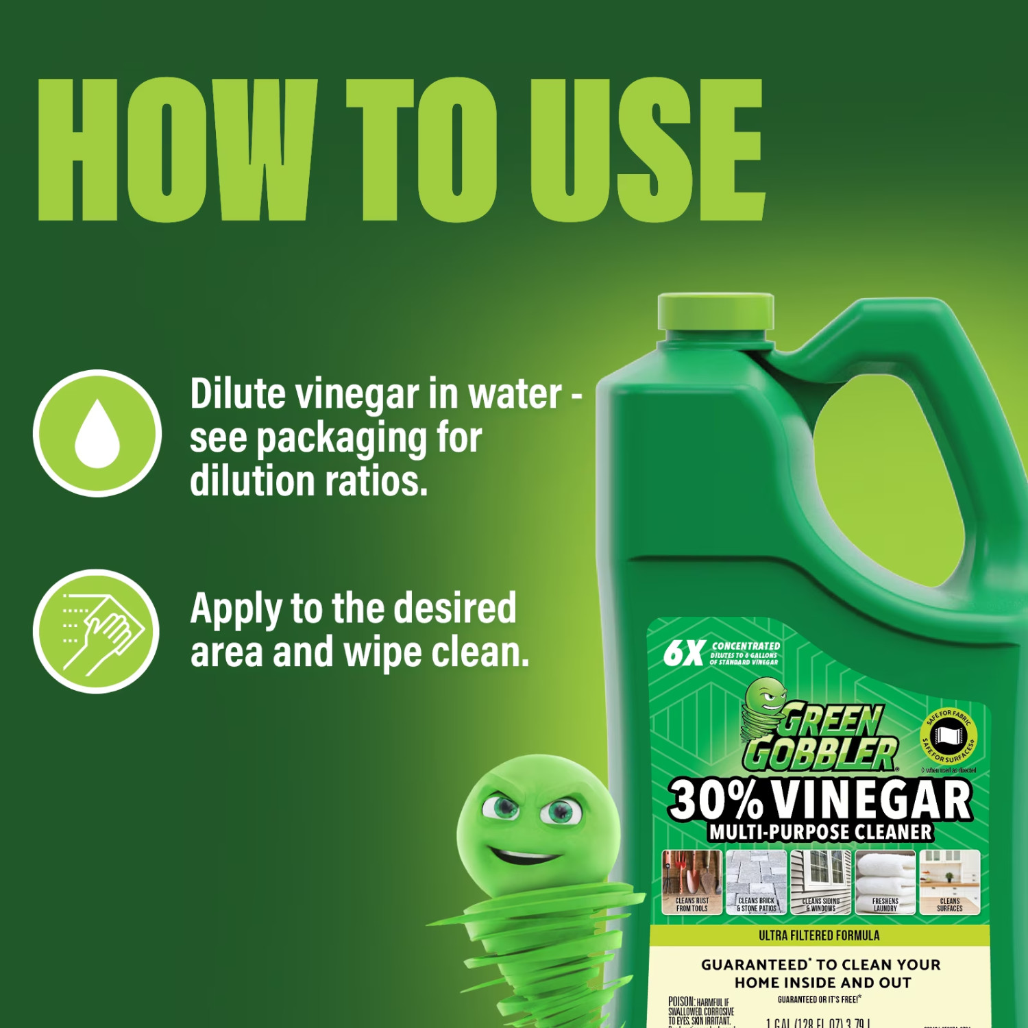 Green Gobbler 30% Vinegar Multi-Purpose Cleaner 1 Gallon Household Outdoor Use
