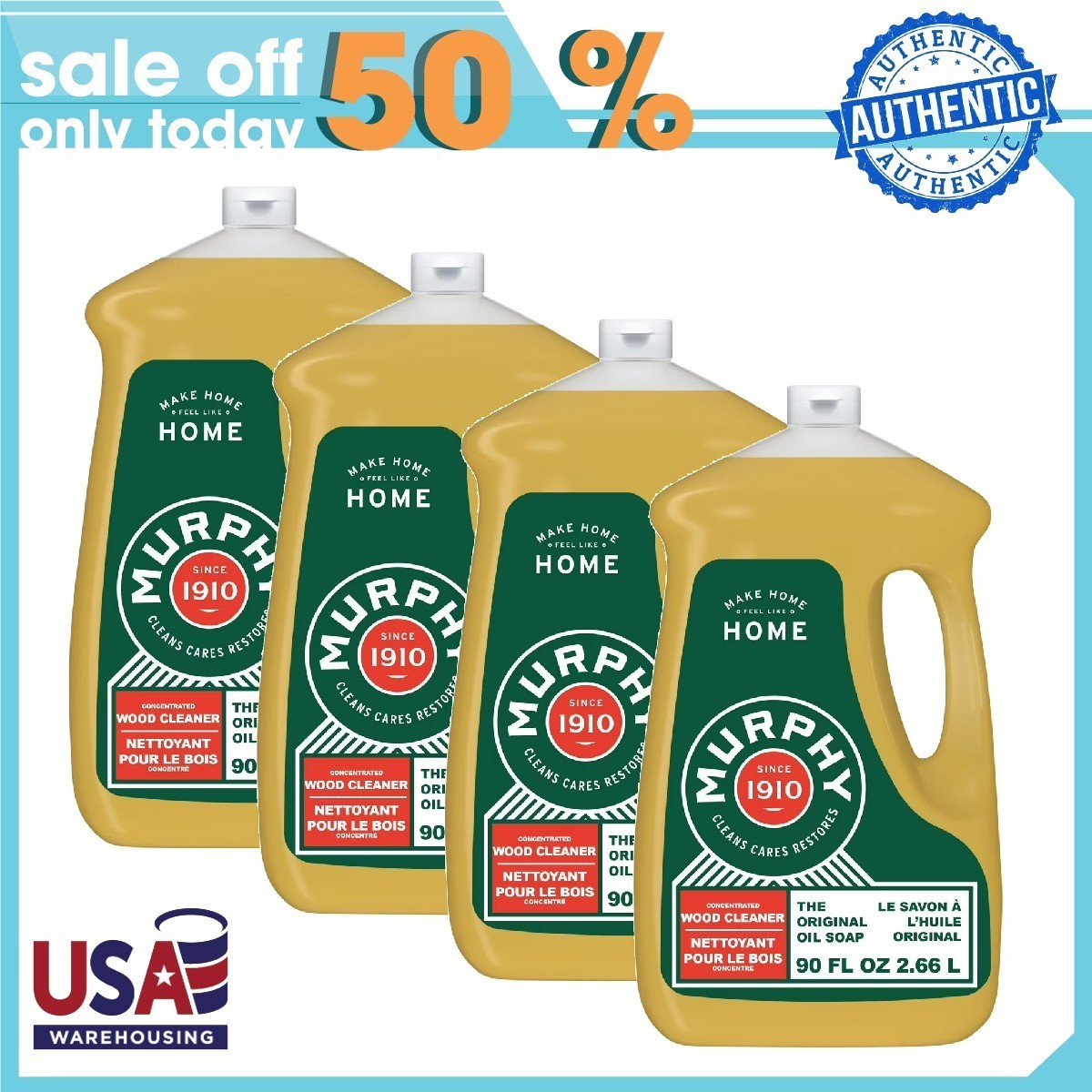 (4 pack) Murphy Oil Soap Concentrated Formula, Wood Cleaner, Citronella90 fl oz