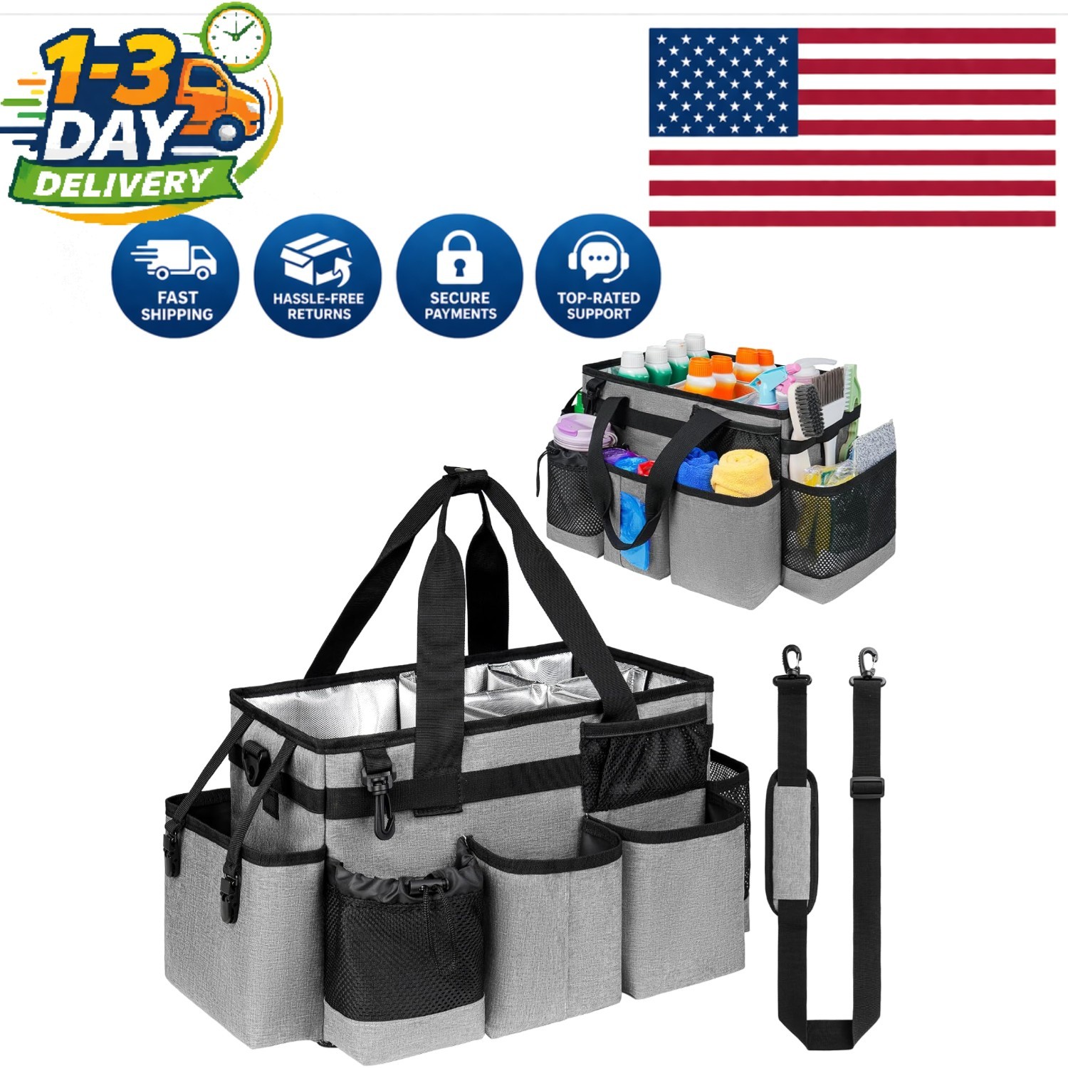 Stylish Medium Cleaning Supplies Organizer Bag with Comfortable Shoulder Strap