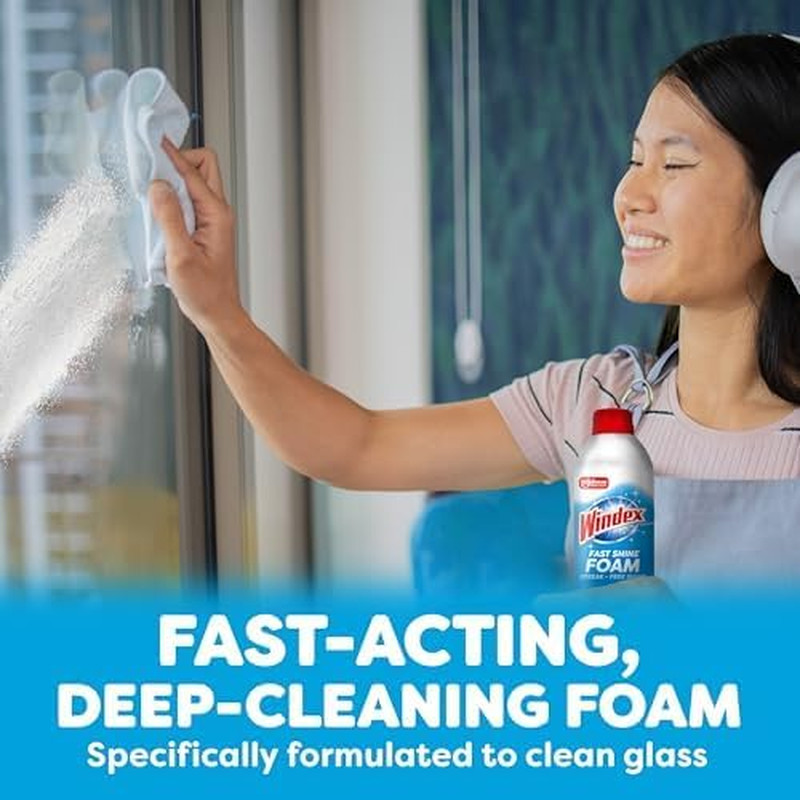 Windex Fast Shine Foam Glass Cleaner, No-Drip Windows, Doors, Mirrors & Countert