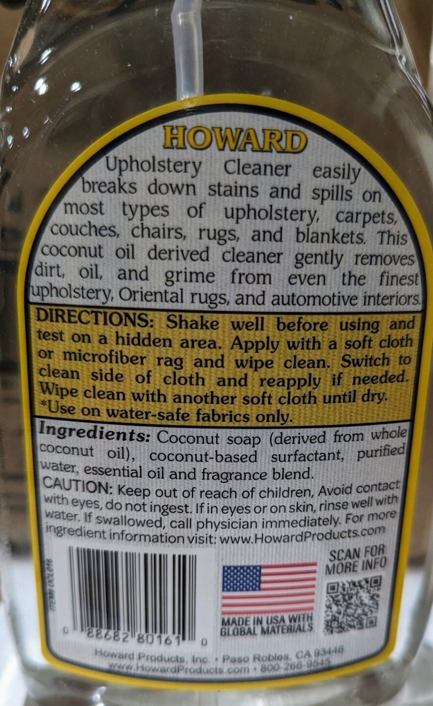 Howard UPHOLSTERY CLEANER 16 oz Spray Bottle – USA Made