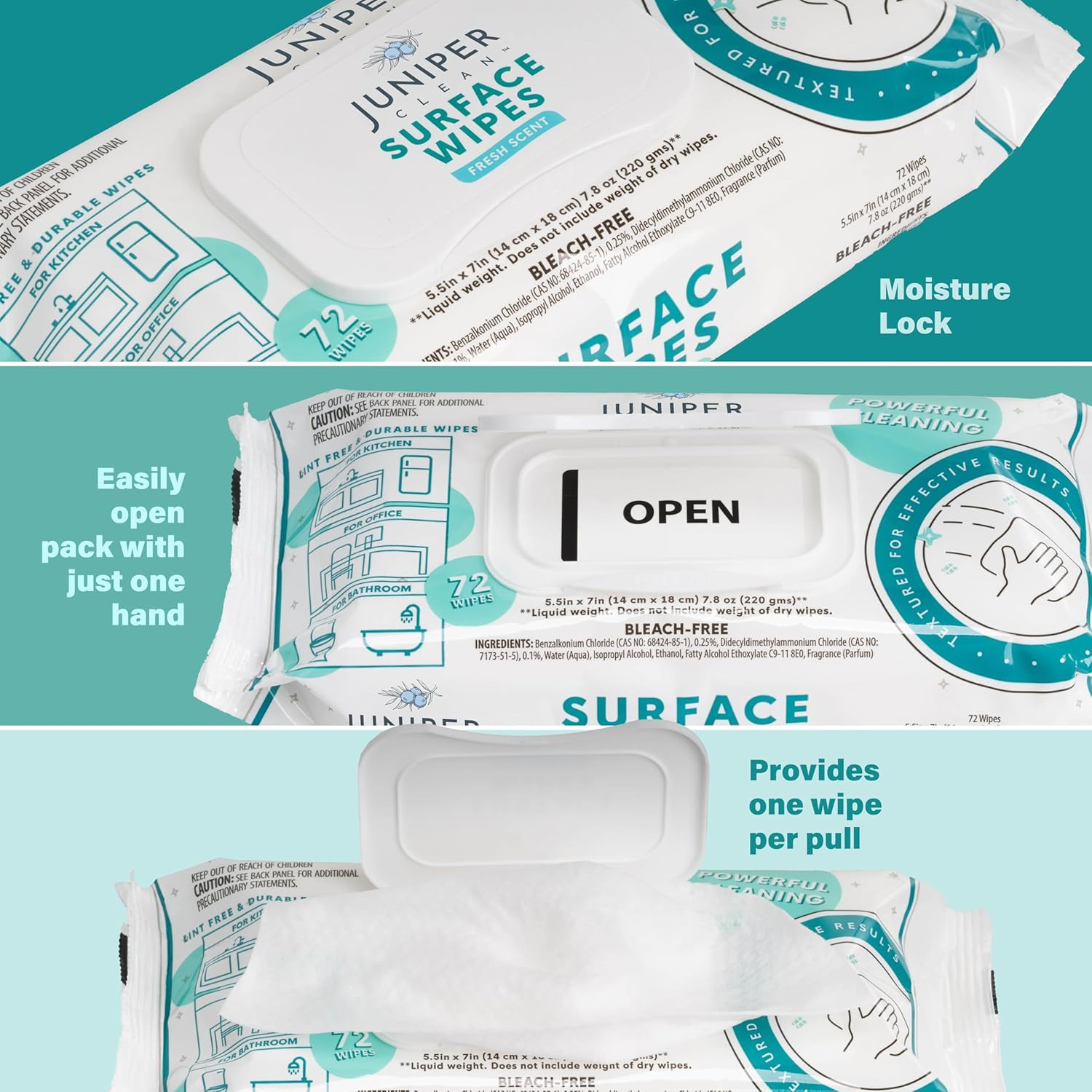 24 Pack Surface Cleaning Wipes Bleach Free, All-Purpose Cleaner