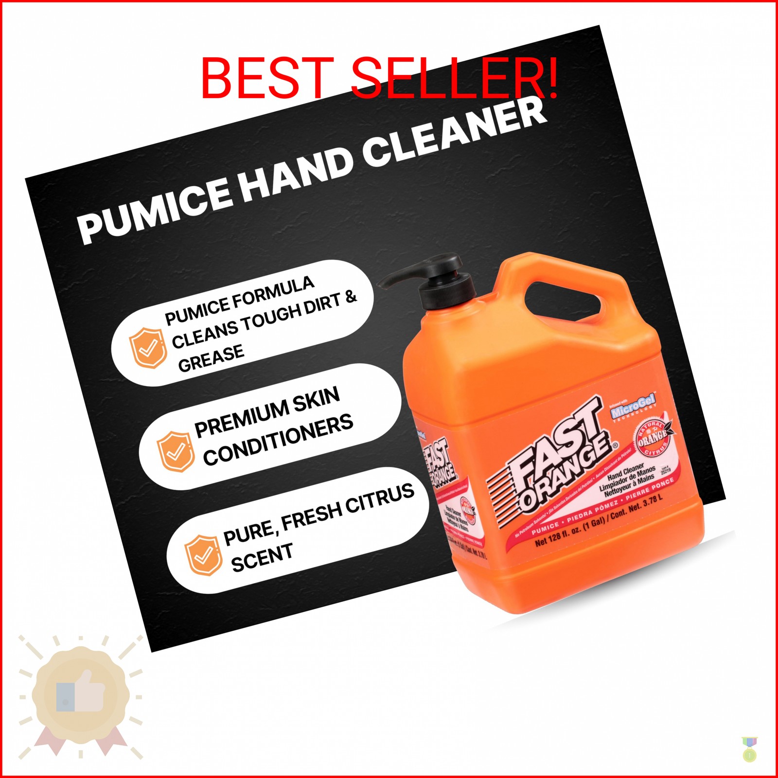Fast Orange 25219 Pumice Lotion, Heavy Duty Hand Cleaner, Natural Citrus Scent,