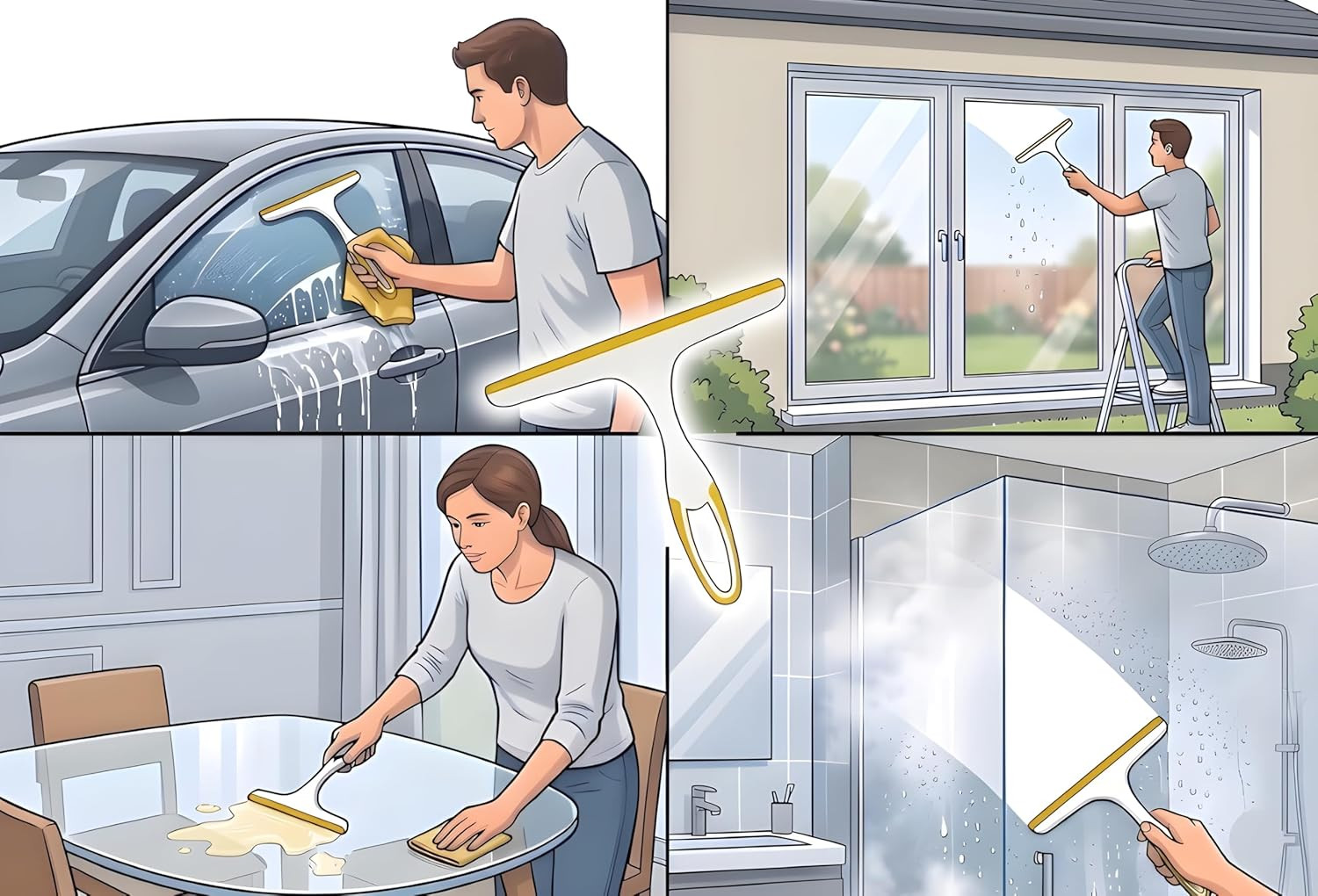 2 Pack Shower Squeegee for Glass Doors – 9.5” Silicone Blade Window Cleaner T…