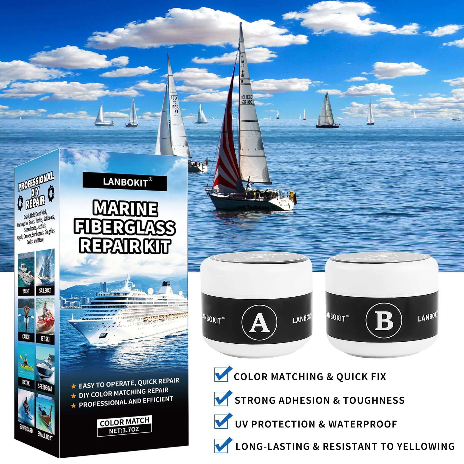 Marine Fiberglass Repair Kit for Boats, Gel Coat Repair Kit for Boats, Epoxy …