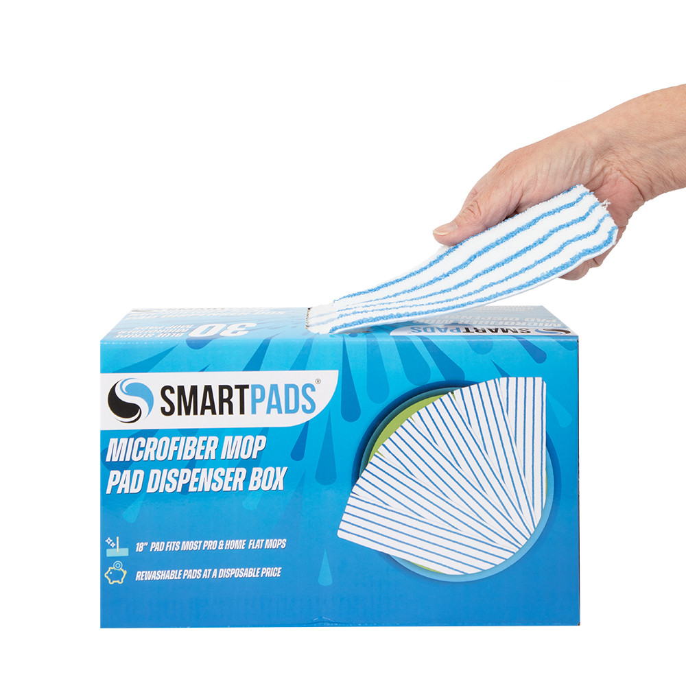 Box of 30 Reusable Mop Pads (18 Inch) Dispenser Box, Color Options, Microfiber