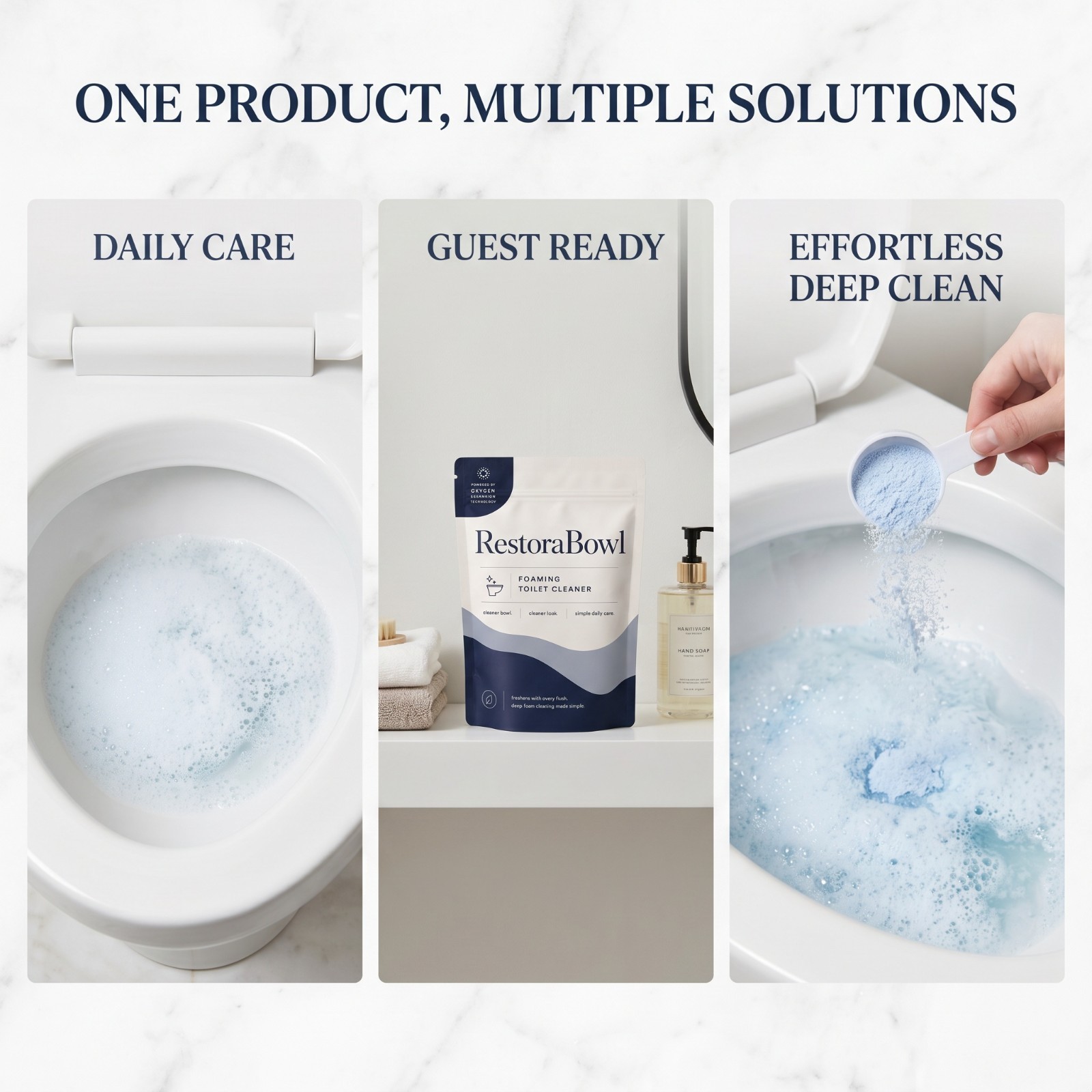 Restorabowl Foaming Clean Powder Fresh Scent Fast Dissolving Easy Flush 300g