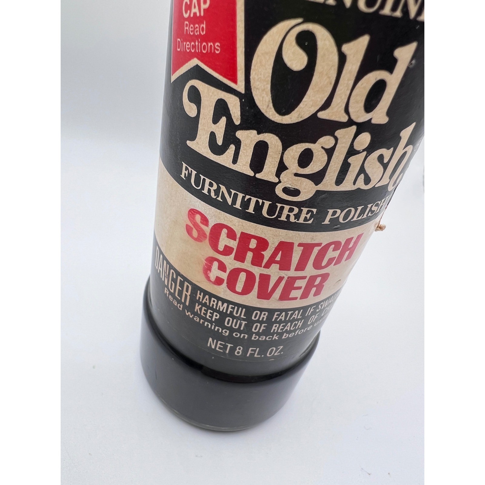 VTG Genuine Old English Scratch Cover 8OZ Glass Bottle 85% FULL Furniture Polish