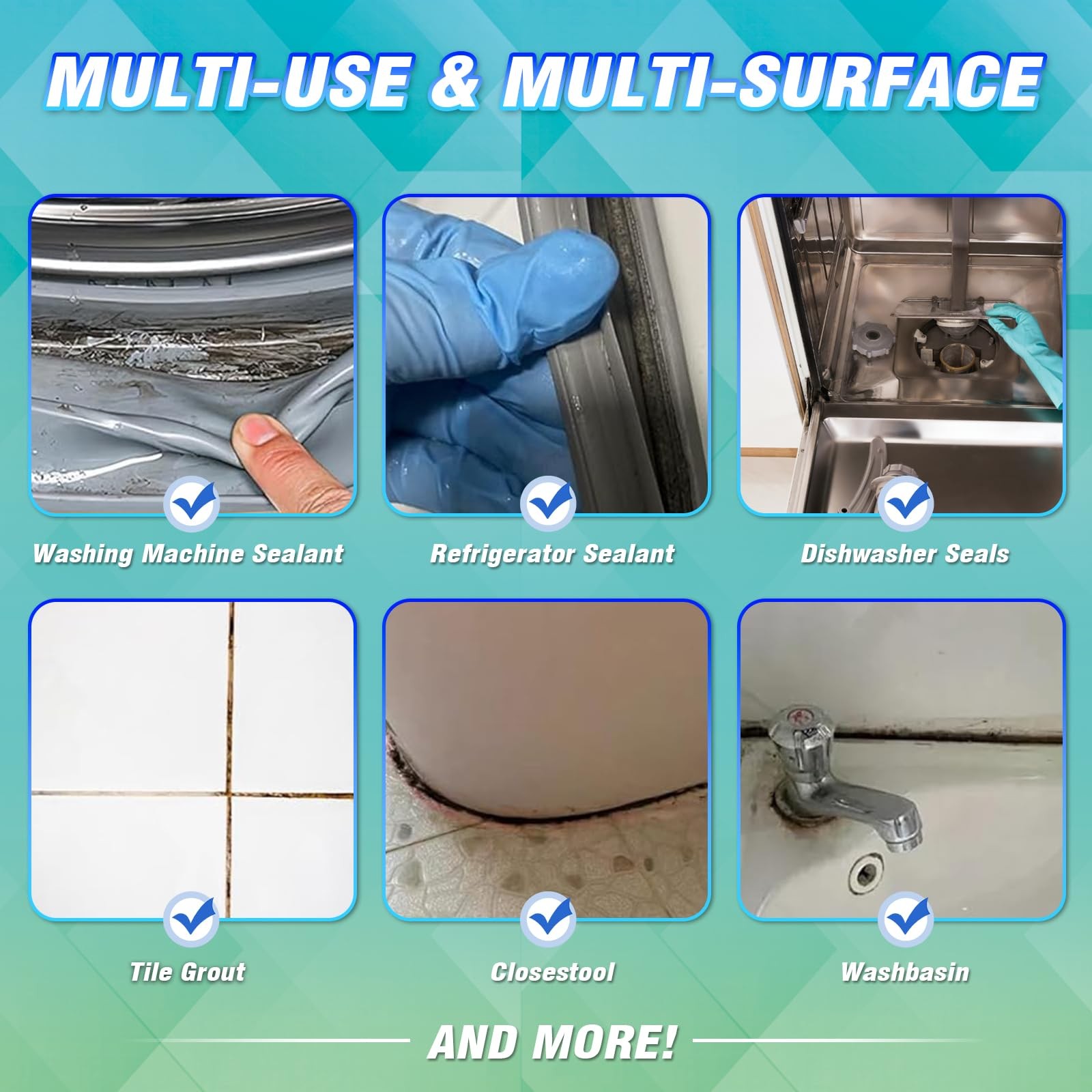 8 Fl oz Mold Stain Cleaner Gel, Washing Machine Gasket, Grout, Sink, Shower