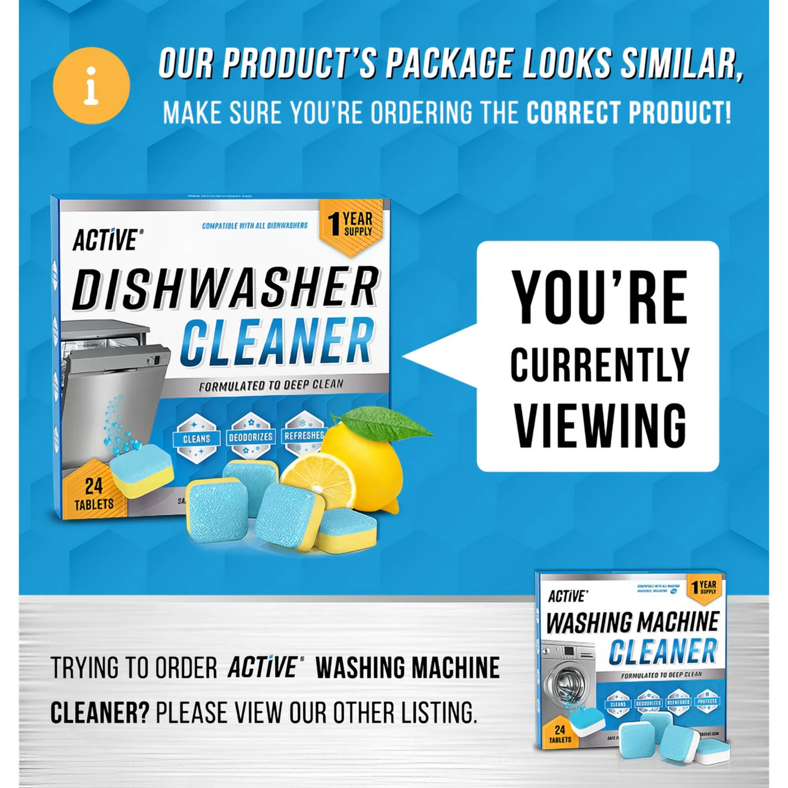 Active Dishwasher Cleaner and Deodorizer Tablets, Descaler 24 Count