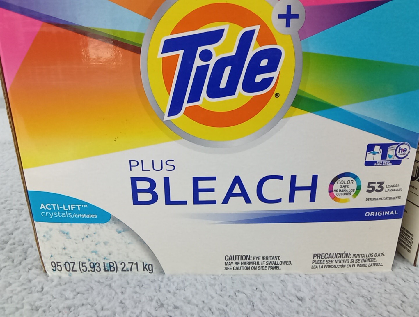 2x Tide Plus Bleach Acti-Lift Crystals Laundry Detergent Powder 95 oz