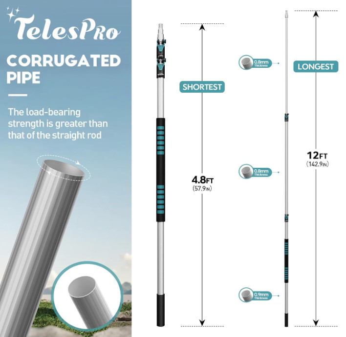 Plumero Extensible 6-20 Pies con Limpiavidrios para Techos Altos
