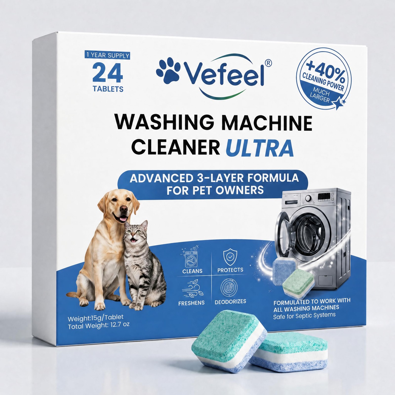 ULTRA Washing Machine Cleaner Tablets for Pet Owners,24 Pack 12-Month Supply,…