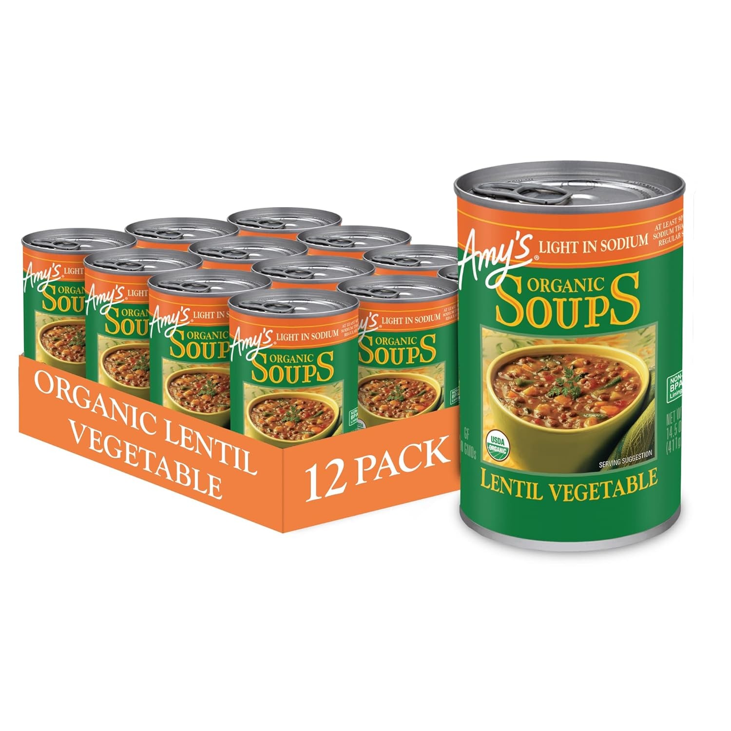 Amy??s Soup, Vegan Light in Sodium Lentil Vegetable Soup, Gluten Free, Made Wit