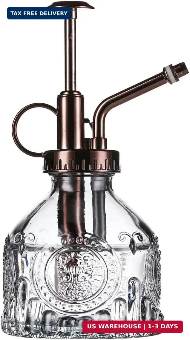 Glass Plant Mister 6.5 Green Spray Bottle with Gold Top Pump Plant Care Tool