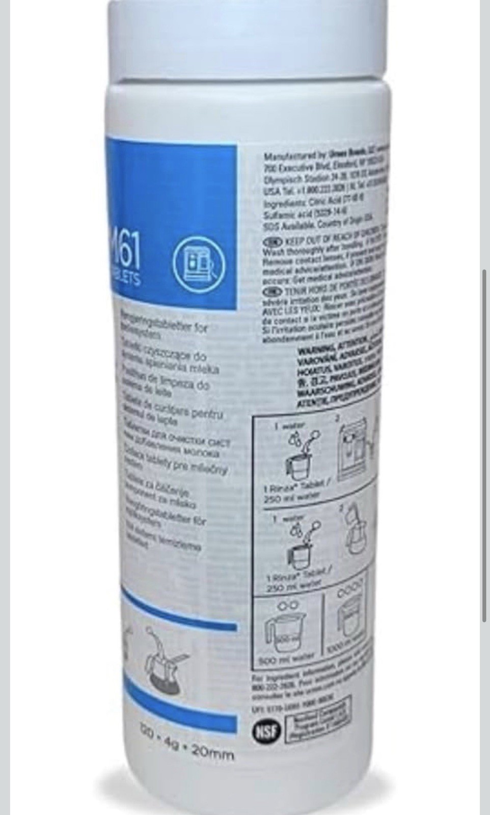 Urnex Rinza M61 Milk System Cleaning Tablets 30 Tablets NSF Certified 120g