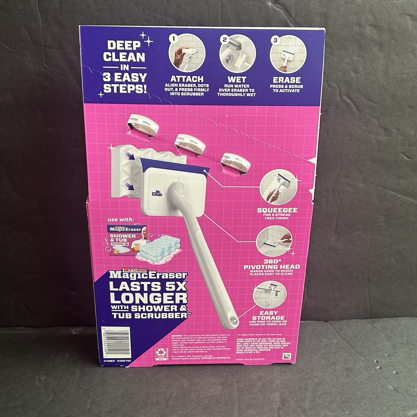 Mr. Clean Shower & Tub Scrubber, Starter Kit, 1 Scrubber & 2 Erasers/Lemon. New