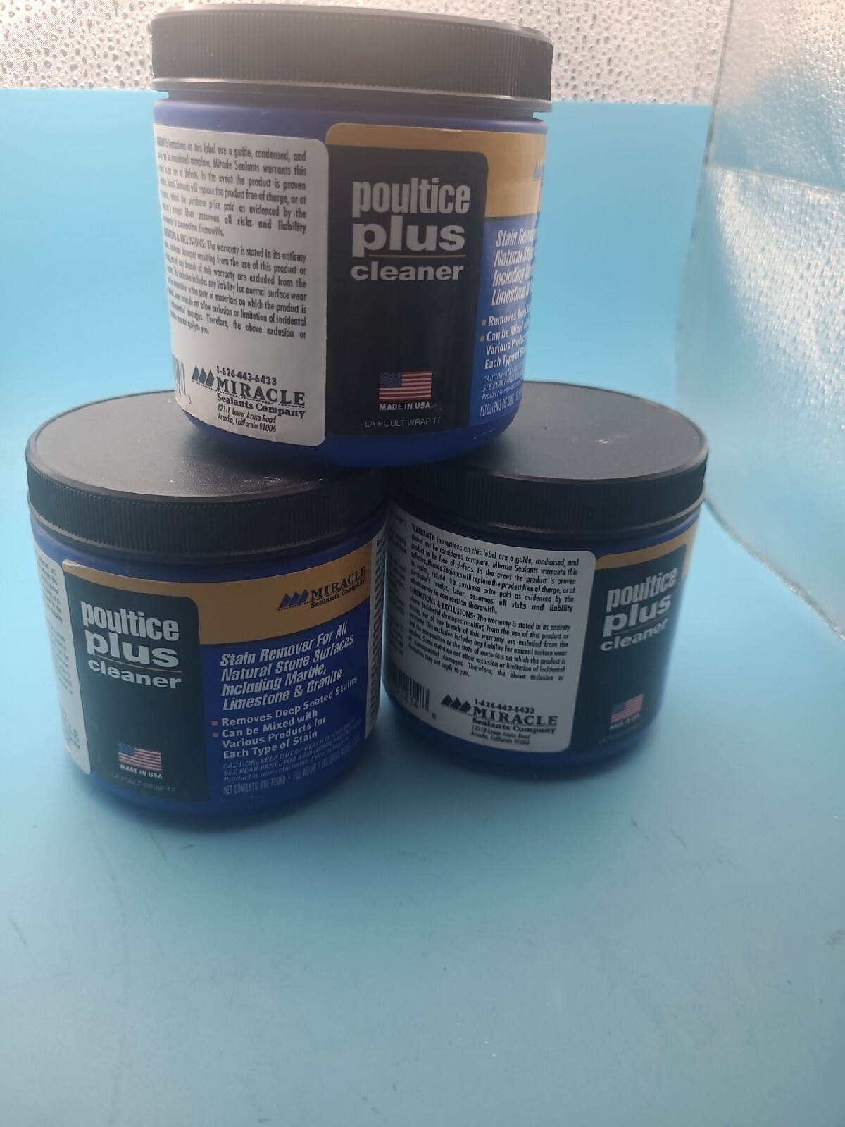 3-Pack MIRACLE Poultice Plus Stone Cleaner & Stain Remover Each Jar 1 Lb.