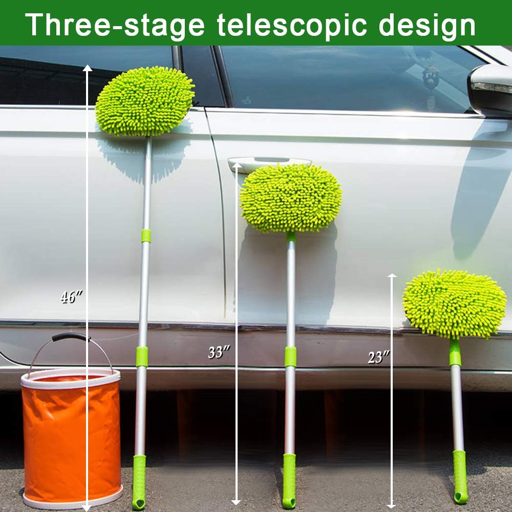2 in 1 Chenille Microfiber Car Wash Mop Mitt with 46″ Aluminum Alloy Long Han…