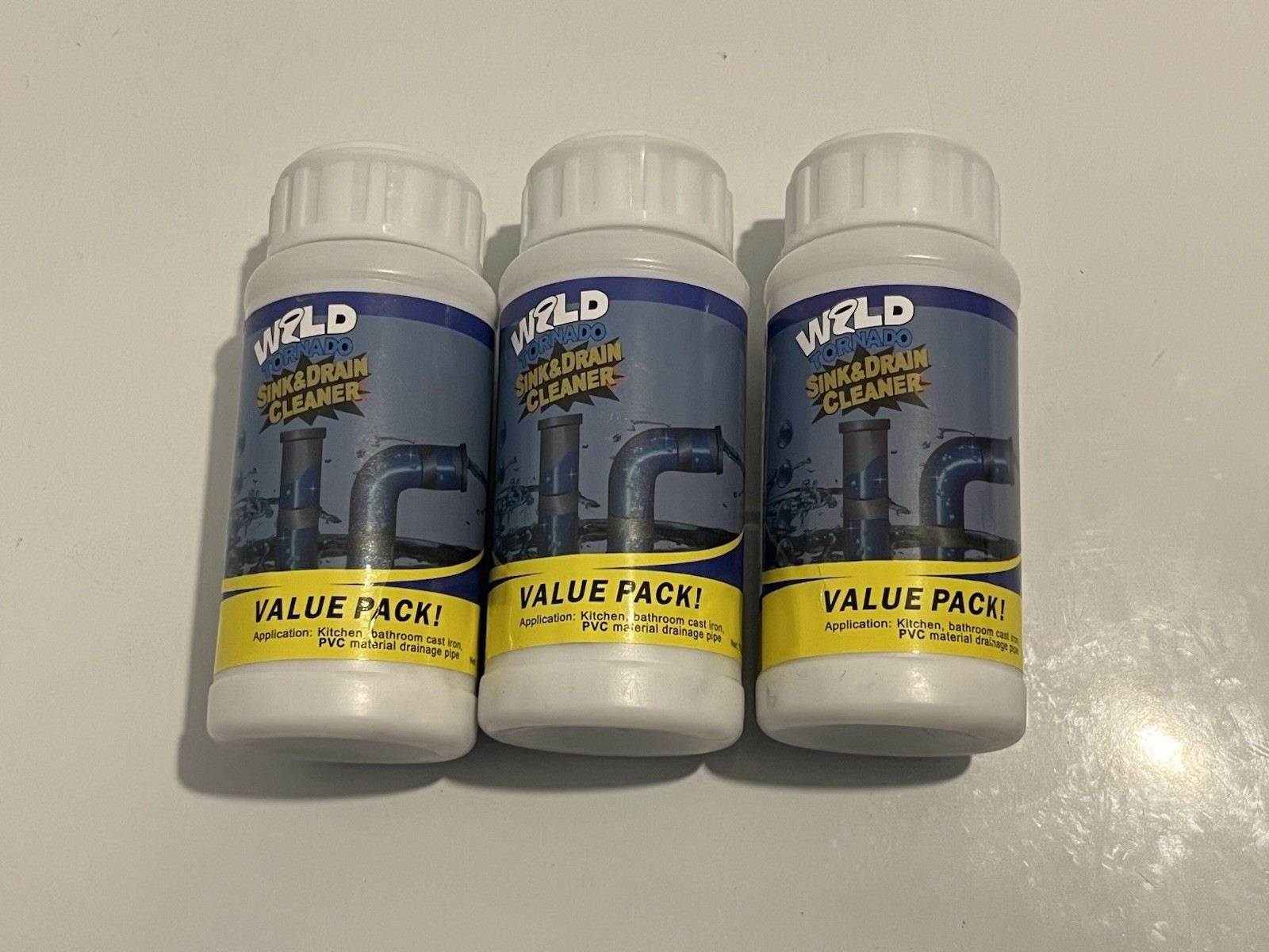 3 Wild Tornado Pipe Dredge, Powerful Sink Drain Cleaner Powder, Fast Foaming