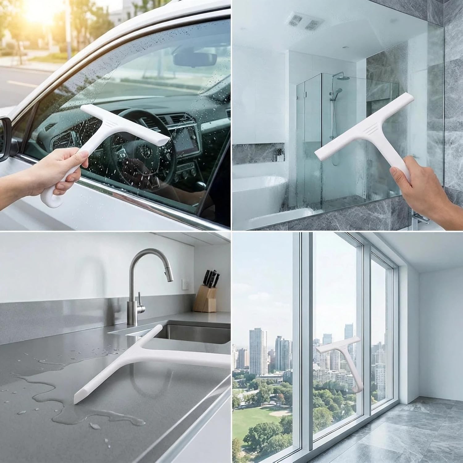 Silicone Shower Squeegee with Built-in Hook and Holder 10 Inch All in One Design